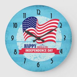 Grande Horloge Ronde Joyeux 4 juillet Illustration du drapeau américain
