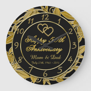 Grande Horloge Ronde Joyeux 50e anniversaire Métallic Leaf numéros