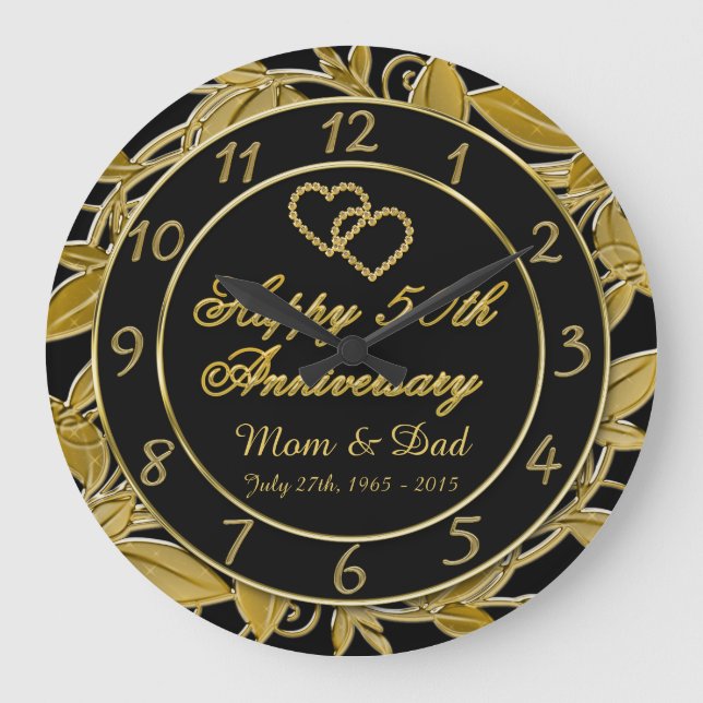 Grande Horloge Ronde Joyeux 50e anniversaire Métallic Leaf numéros (Recto)