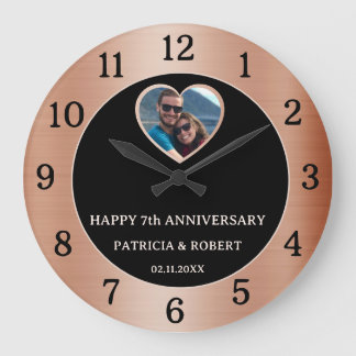 Grande Horloge Ronde Joyeux 7ème Anniversaire de Mariage en Cuivre Coeu