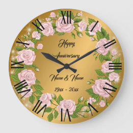Grande Horloge Ronde Joyeux Anniversaire Rose d'Or Personnalisée
