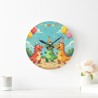 Grande Horloge Ronde Joyeux anniversaire thème dinosaures