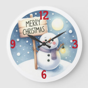 Grande Horloge Ronde Joyeux bonhomme de neige de Noël