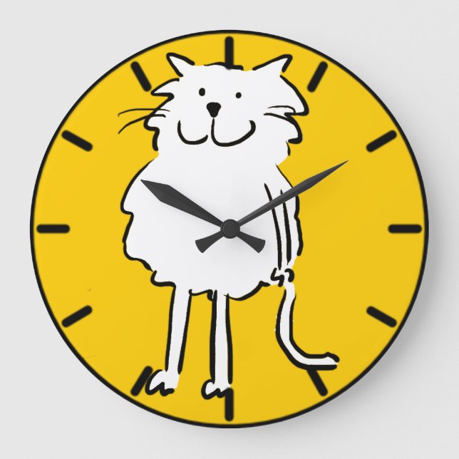 Grande Horloge Ronde Joyeux chat souriant comme dessin amusant (Recto)