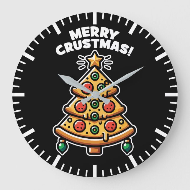 Grande Horloge Ronde Joyeux Crustmas Pizza Tree - Noël drôle (Recto)