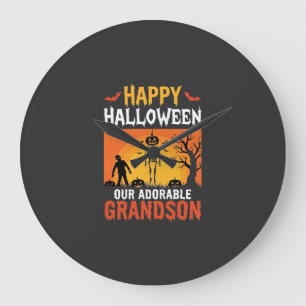 Grande Horloge Ronde Joyeux Halloween Petit-Fils Squelette Citrouille