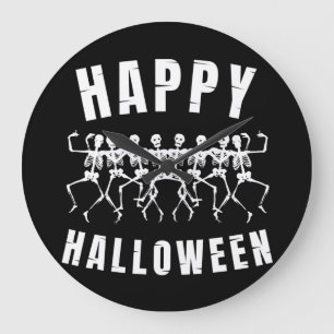 GRANDE HORLOGE RONDE JOYEUX HALLOWEEN SQUELETTES DANSEURS