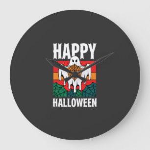Grande Horloge Ronde Joyeux Halloween Toile Araignée Fantôme Rétro
