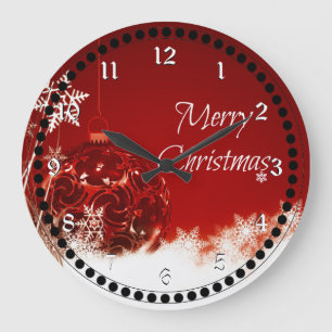 Grande Horloge Ronde Joyeux Noël en rouge et blanc