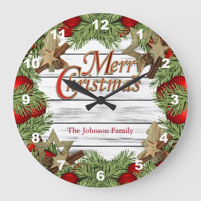 Grande Horloge Ronde Joyeux Noël Festive Design (Recto)