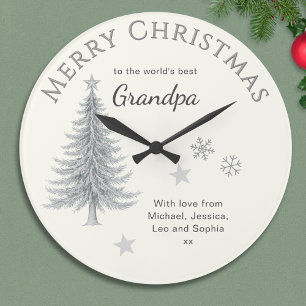 Grande Horloge Ronde Joyeux Noël Grand-Père Crème Mémoire