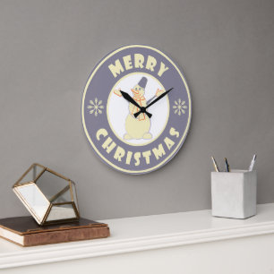 Grande Horloge Ronde Joyeux Noël heureux bonhomme de neige célèbre styl