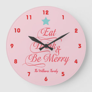 Grande Horloge Ronde Joyeux Noël Mangez Boire et Soyez Joyeux