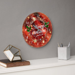 Grande Horloge Ronde Joyeux Noël, pétillant et parties scintillant,