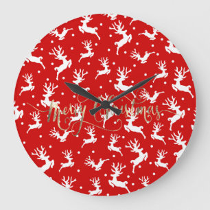 Grande Horloge Ronde Joyeux Noël Renne Rouge  