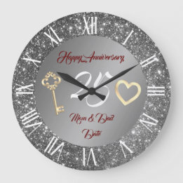 Grande Horloge Ronde Joyeux Personnaliser Amour Argent 25e Anniversaire