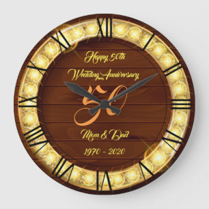 Grande Horloge Ronde Joyeux Personnaliser Or 50e Anniversaire