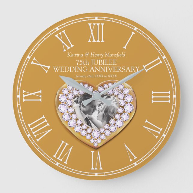 Grande Horloge Ronde Jubilé coeur photo 75e anniversaire mariage (Recto)