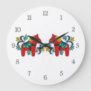 Grande Horloge Ronde Jumeaux de cheval de Dala de Suédois