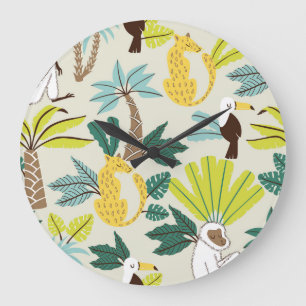 Grande Horloge Ronde Jungle Joy : Cartoon Animal Fun