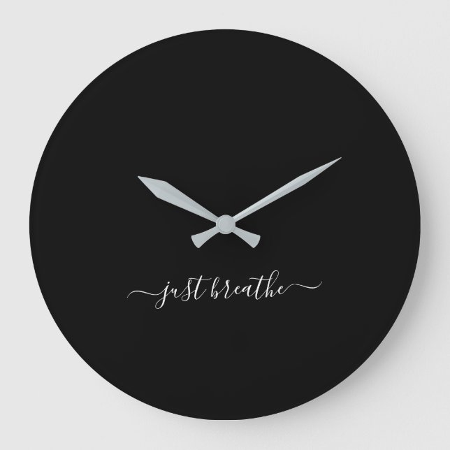 Grande Horloge Ronde Juste respirer noir élégant script yoga (Recto)