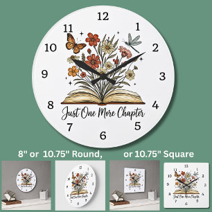 Grande Horloge Ronde Juste un chapitre de plus, livre, fleurs papillon,