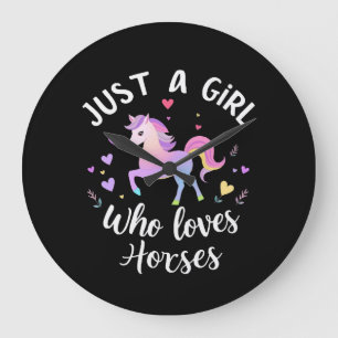 Grande Horloge Ronde Juste une fille qui aime les chevaux