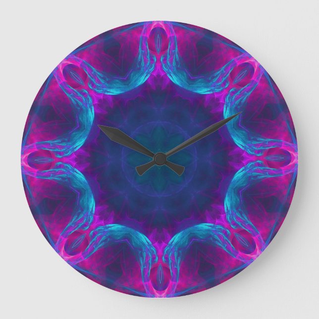 Grande Horloge Ronde Kaleidoscope Bleu et rose Néon foncé Aucun nombre (Recto)