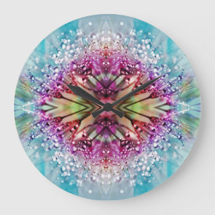 Grande Horloge Ronde Kaléidoscope Dewdrops : Art Floral Abstrait