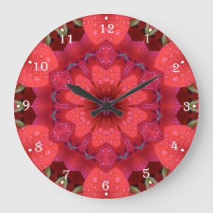 Grande Horloge Ronde Kaleidoscope Écarlate Embrassé par la Pluie