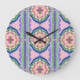 Grande Horloge Ronde Kaleidoscope Fleur Vibrante : Mandala Rose et Émer