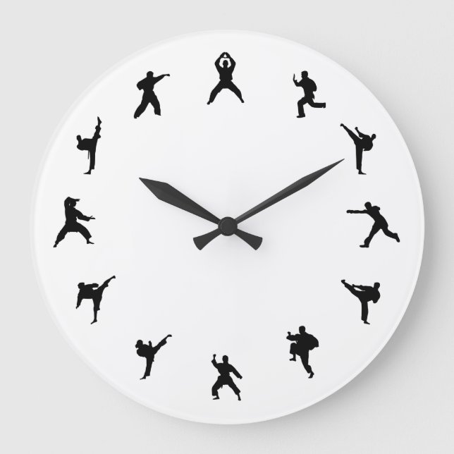 Grande Horloge Ronde Karaté d'arts martiaux (noir, blancs) (Recto)