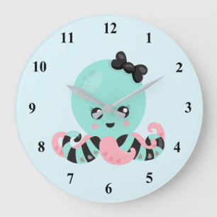 Grande Horloge Ronde Kawaii Art Octopus Design