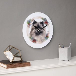 Grande Horloge Ronde Keeshony Christmas Wreath Festive Pup