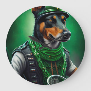 Grande Horloge Ronde Kelpie australien conduisant un vélo Saint-Patrick