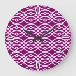 Grande Horloge Ronde Kimono imprimé, prune et rose