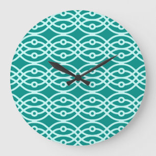 Grande Horloge Ronde Kimono imprimé, turquoise et aqua