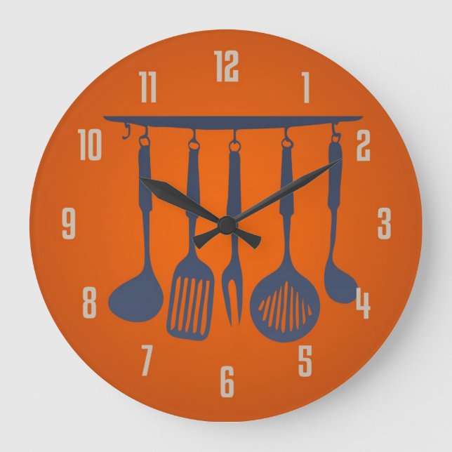 Grande Horloge Ronde Kitchen Utensils Orange Kitchen Clock (Recto)