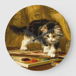 Grande Horloge Ronde Kitten avec peinture et brosses
