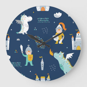 Grande Horloge Ronde Knight Dragon Castle Motif enfant