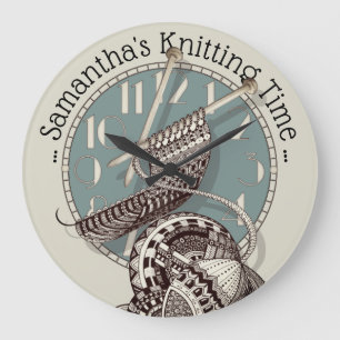 Grande Horloge Ronde Knitting Time Doodle Art