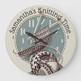 Grande Horloge Ronde Knitting Time Doodle Art