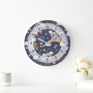 Grande Horloge Ronde Koala Rainbow Love Motif