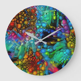 Grande Horloge Ronde La bulle psychédélique éclate les marguerites Abst