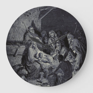 Grande Horloge Ronde La Nativité par Gustave Doré Encre victorienne de 