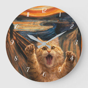Grande Horloge Ronde La parodie d'art du chat qui hurle
