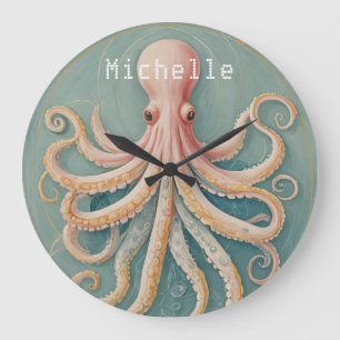 Grande Horloge Ronde La pieuvre pastel du récif enchanté