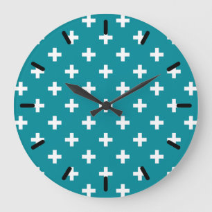 Grande Horloge Ronde La polka blanche croise sur le turquoise