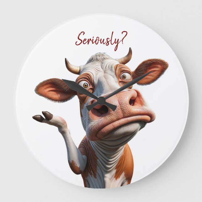 Grande Horloge Ronde La vache sotte - "Sérieusement ?" Conception amusa (Recto)