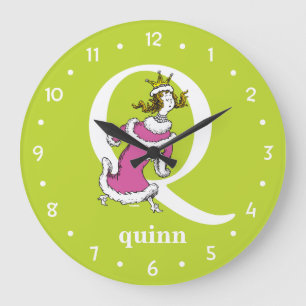Grande Horloge Ronde L'ABC de Dr Seuss : Lettre Q - Blanc Ajoutez vot